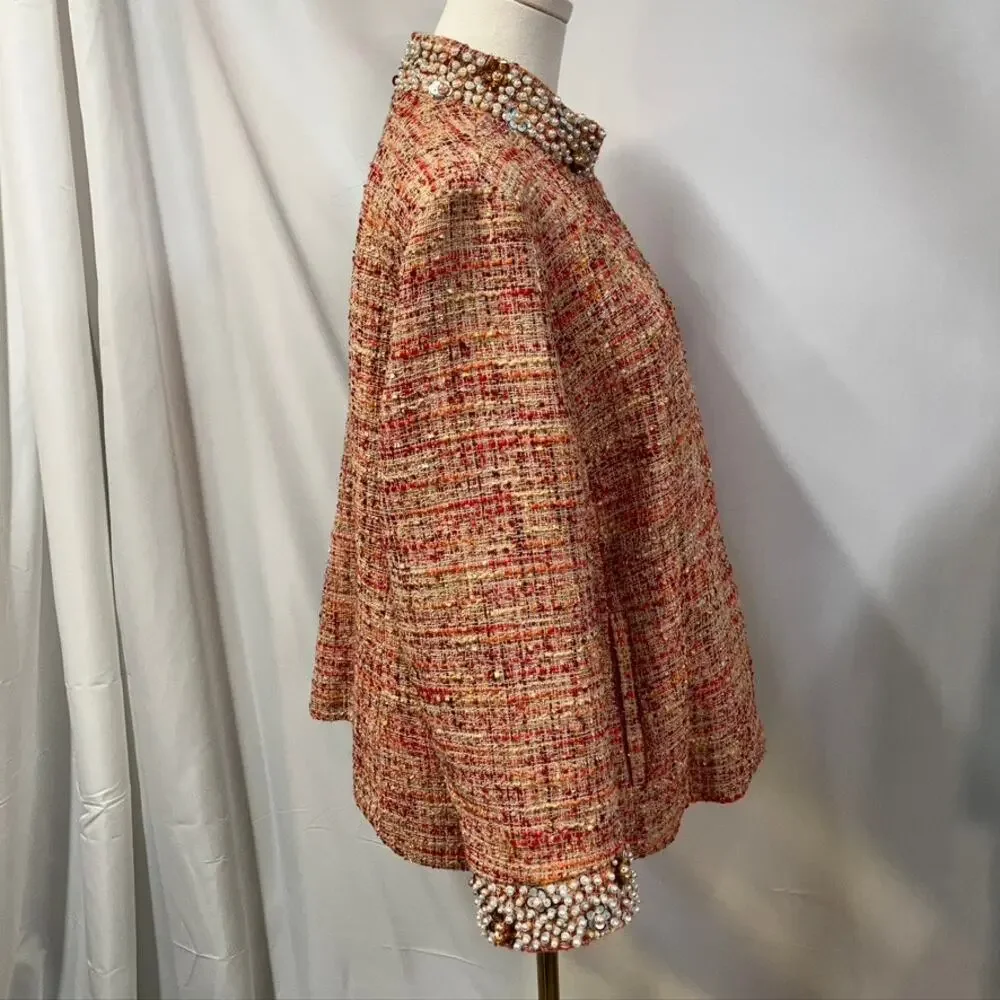 Chico's‎ Embellished Tweed Jacket Womens 12 Career Artsy Spring Career Preppy